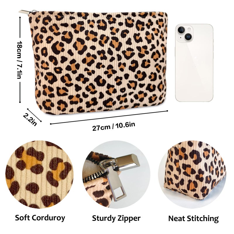 STARDW Leopard Makeup Bag Organizer Cosmetic Bags for Women and Girls Travel Toiletry Bag Large Capacity Canvas Makeup Zipper Pouch  Purse Organizer Pouches - Image 3
